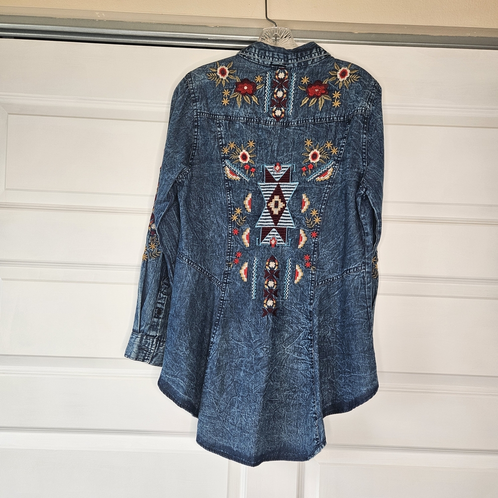 Nostalgia Embroidered Denim Duster Jacket - French Knot Details - Size S - Picture 2 of 7